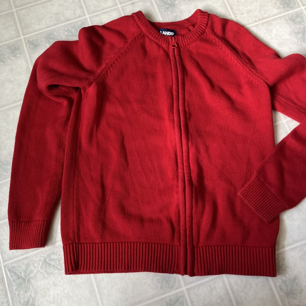 Lands' End Women's Cotton Modal Zip-Front Red Cardigan Small Academia Preppy
